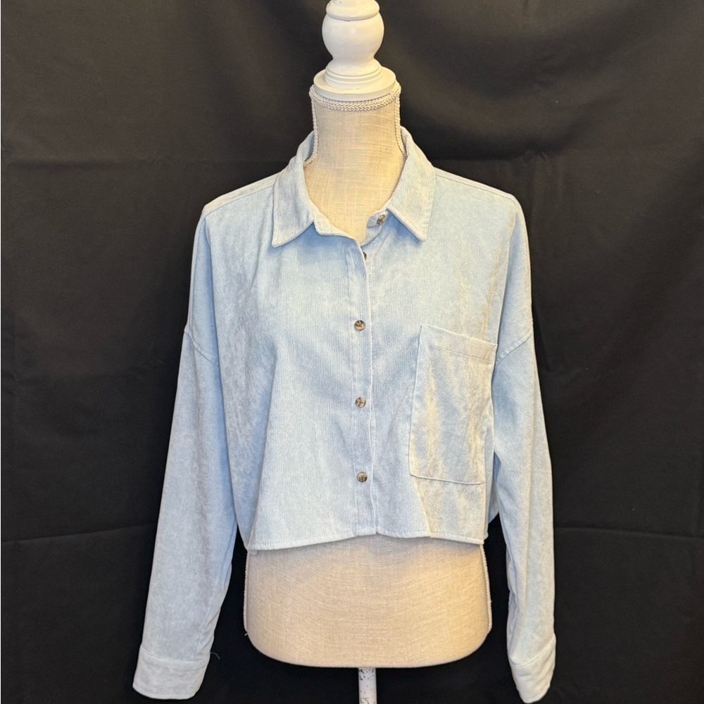 Streetwear Society Sky Blue Corduroy Like Texture Top